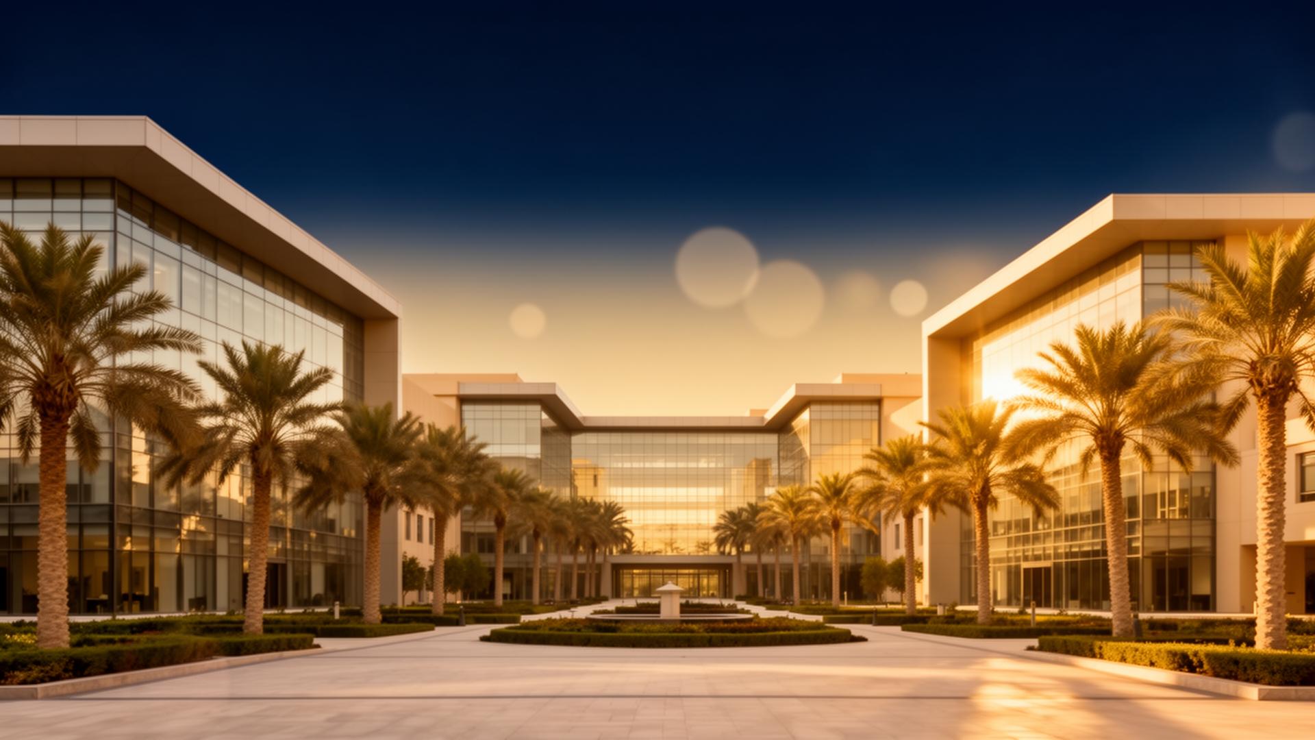 Modern UAE university campus at golden hour